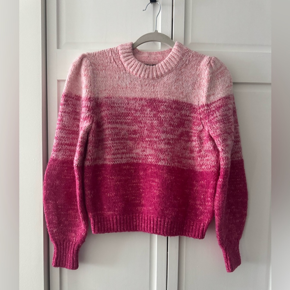 Banana Republic Pink Ombré Wool Blend Sweater M| Puff Sleeve Cropped Knit Jumper